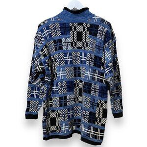 Vintage Womens Sweater Medium Cotton Blue Black Cottagecore NWT Babette Partners